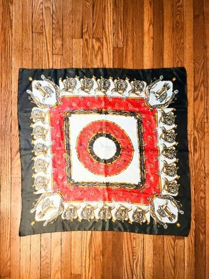 Vintage Kkusebo Of Paris Green Red Gold Horse Equestrian Theme 34'' Scarf