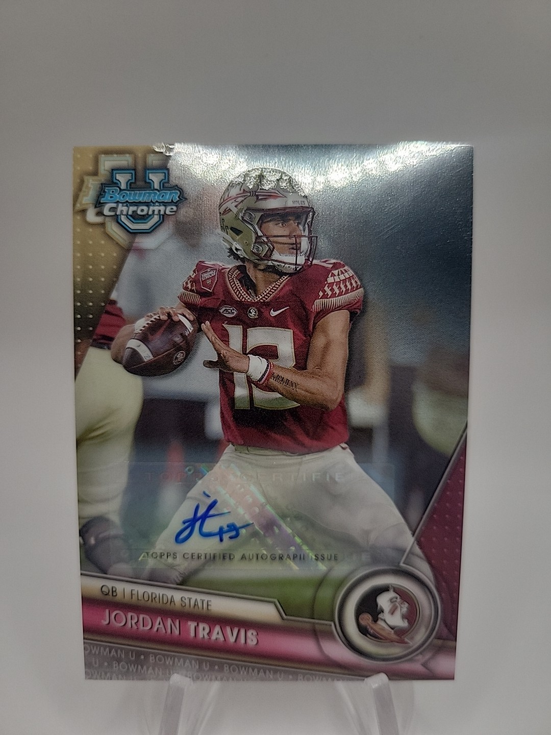 2023 Jordan Travis Bowman Chrome U Auto #66 Florida State Seminoles