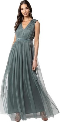 Maya Deluxe Maxikleid mit Rüschen Schulter Detail - Misty Green - UK 14