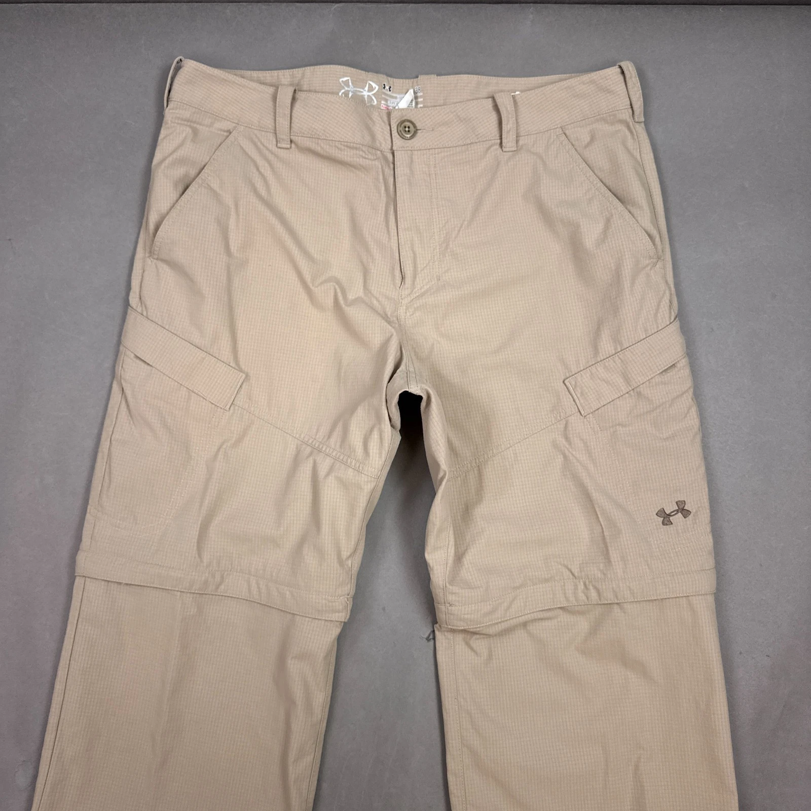 Under Armour Pants Men 38x30 Beige Convertible Fishing Cargo Short Guide Ripstop