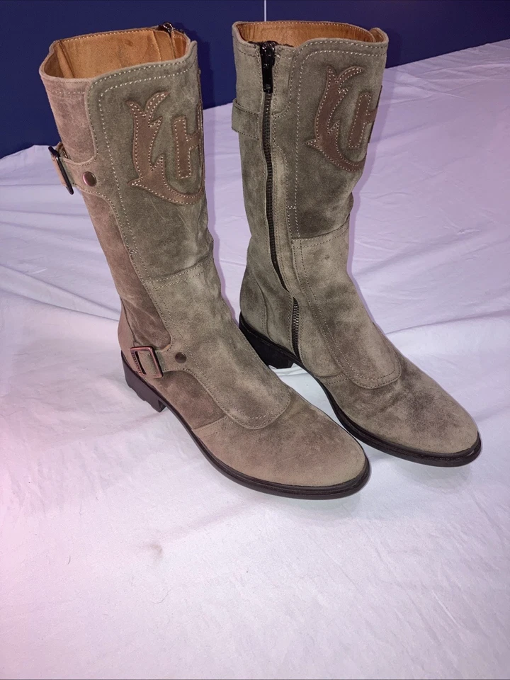 Botas femininas de couro Hunter tamanho equestre 6 1/2 com design H estilo Wilm 1012 - Imagem 3 de 4