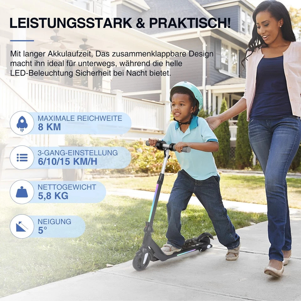 Elektro Scooter Für Kinder 6-12 Jahren Klappbar Gebraucht Elektroroller LED - Bild 3 von 4