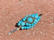 New Natural Turquoise Handmade Hair Clip With Champagne Gold Color Metal  