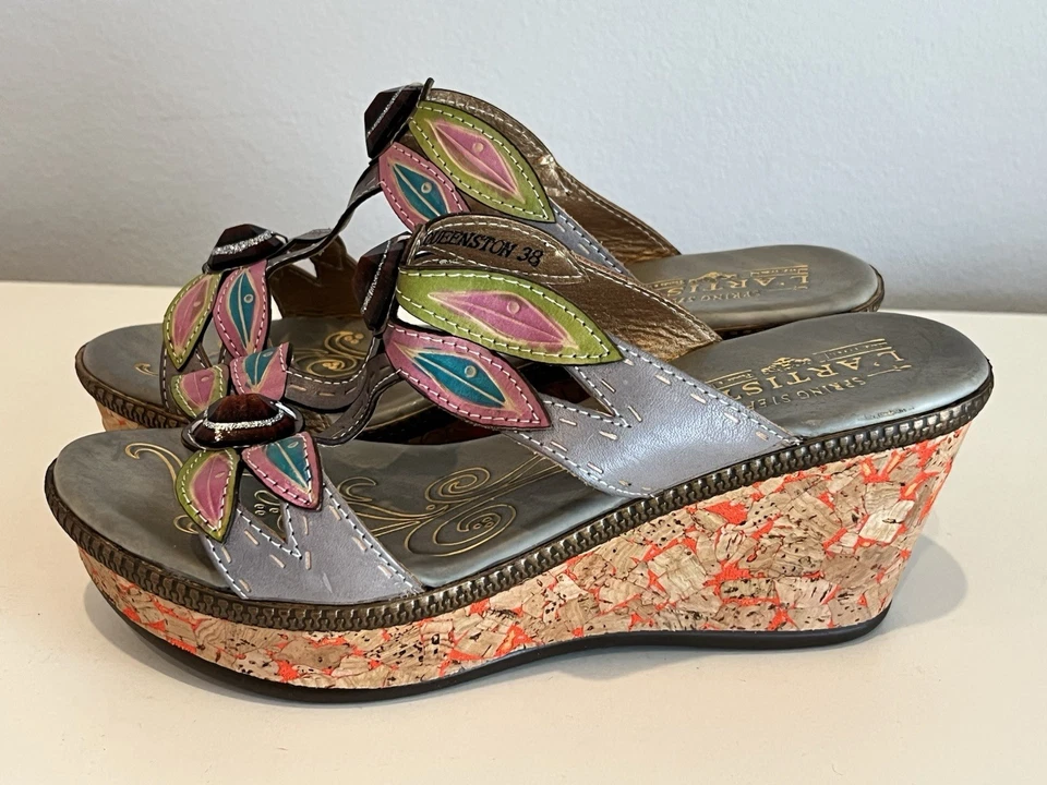 L'Artiste Womens Spring Step Sandal Queenston Open Toe Cork Wedge 7.5/38 EUC - Image 3 of 4
