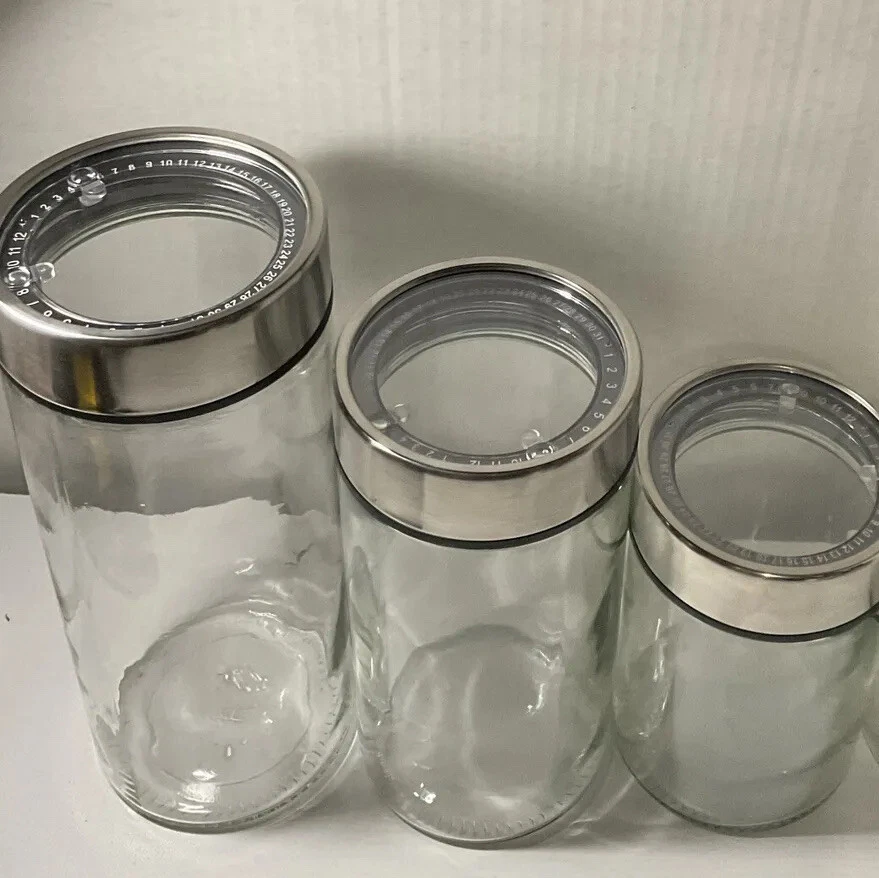 ⚡️Kitchen Glass Jars Canister Set With Stainless Steel Lids and Fresh-Date Dials