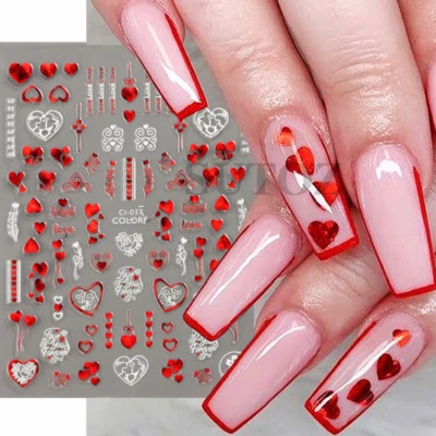 3D Nail Art Stickers Red White Mr & Mrs Rose Heart Kiss Valentine Bride NH11