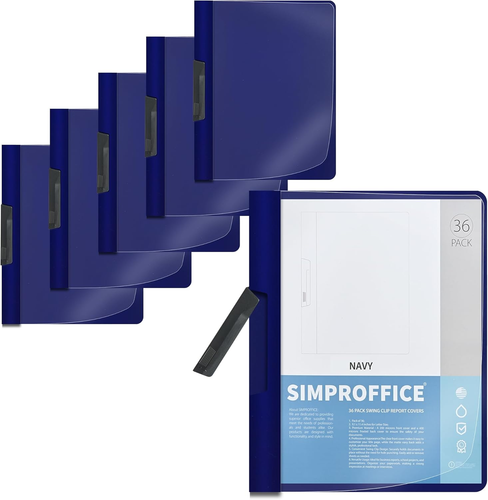 36 Pack Swing Clip Report Covers, Clear Front and Navy Blue Frosted Back, 9 X 11 - Picture 10 of 12