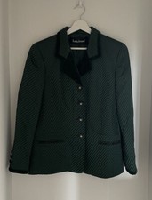Louis Feraud Green Stripe Sz 14 Velvet Collar/ Cuffs Bnwot Logo Button Jacket