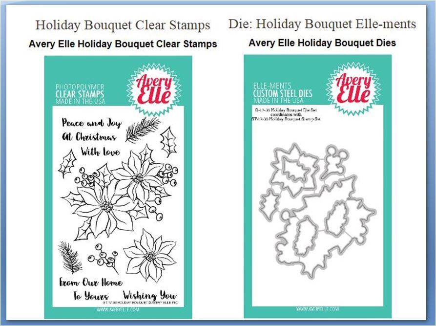 Avery Elle Photopolymer Clear Stamp/Dies HOLIDAY BOUQUET -Poinsettia ~ST/D-17-38