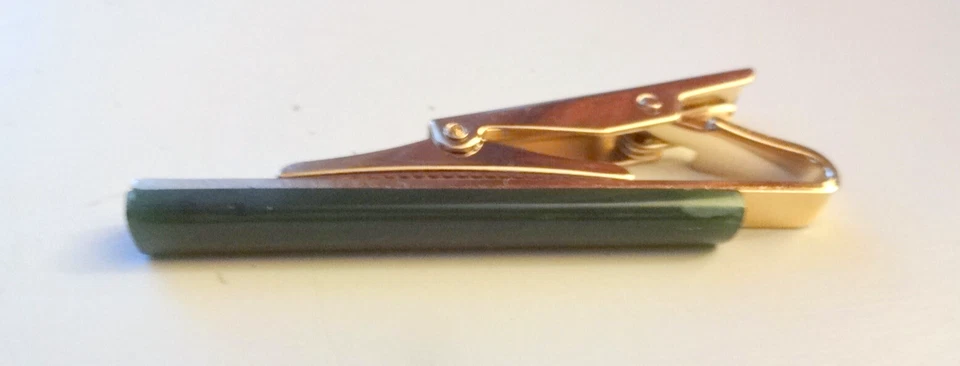 Long Green Jade Nephrite Border Tie Clip Men Birthday Wedding Gift Tie Bar RARE - Image 3 of 4