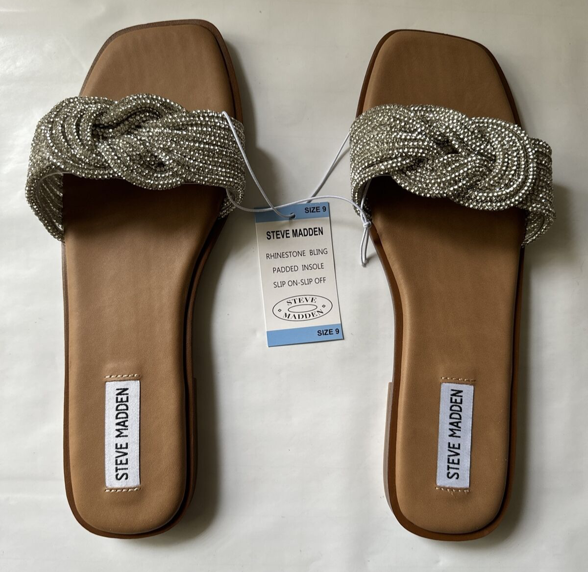 Steve Madden Women's Adore Rhinestone Knot Front Slide Sandal US Size