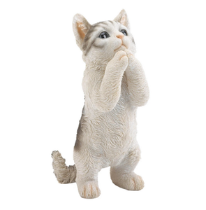 lifelike gray begging praying soulful tabby cat kitten outdoor decor statue | eBay