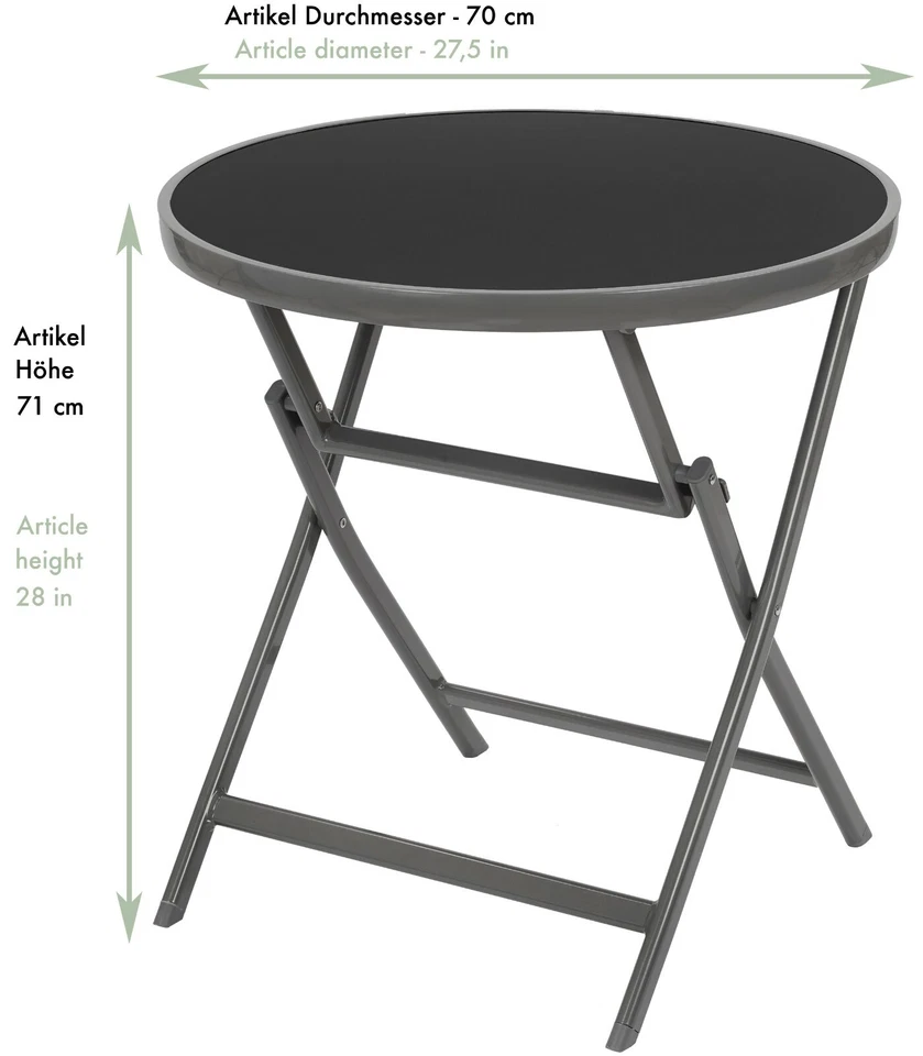 Gartentisch Glastisch Klapptisch Bistrotisch rund 70cm Ø Balkon Camping klappbar - Bild 4 von 4