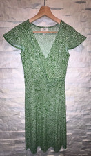 EUC Women's ANN TAYLOR LOFT Faux Wrap Dress Flutter Sleeves Green White Size 0