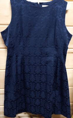 Lovely Eva Mendes Navy Blue Sleeveless Jacguard Dress Size 18  #E