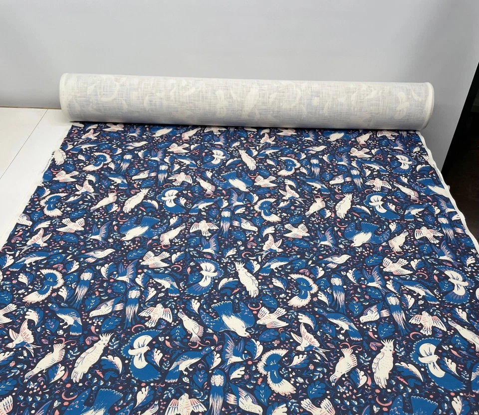 CAT JUDICE FOLK FLIGHT BLUE BIRD LUXURY LINEN LIKE COTTON FABRIC BY YARD 54"W - Image 2 of 4