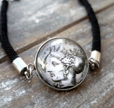 Bracciale immagine moneta antica greca, Siracusa, acciaio e corda, handmade