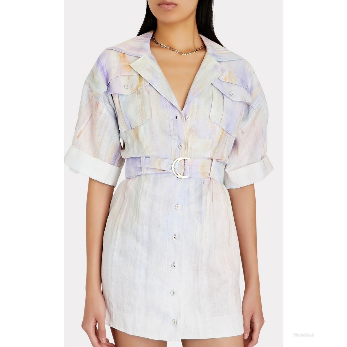 Zimmermann Rhythmic Multicolor Belted Linen Mini Dress | eBay