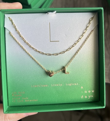 Un Nuevo Día Oro 14k Sumergido L Inicial con Corazón Cadena Collar Joyería Regalo - Imagen 6 de 10