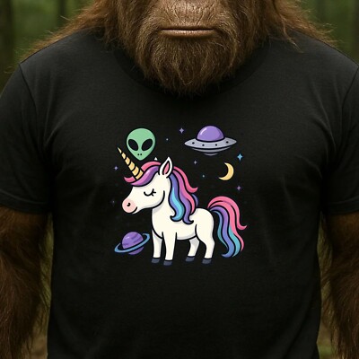Mens Unicorn Alien Print Cotton T-Shirt Size XS to 5XL