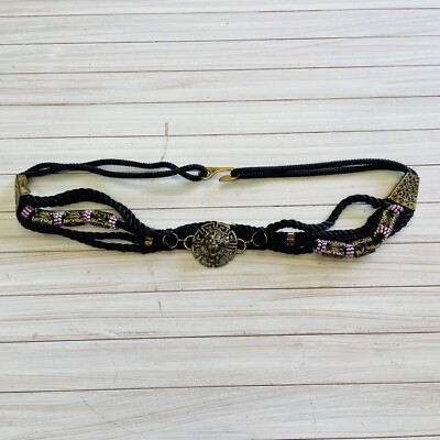 Vintage Medallian Gold Lion Head Logo Buckle Black Braided  display picture 3