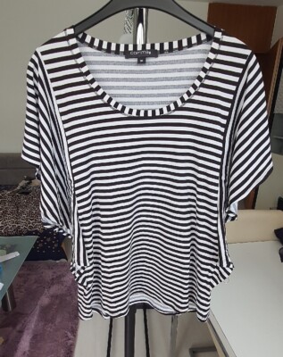 Comma 36 S M Tshirt schwarz weiss gestreift Top Shirt Fledermausärmel 