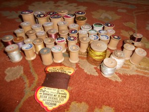 Vintage Lot of 52 Wooden Sewing Thread Spools Various Sizes & Brands