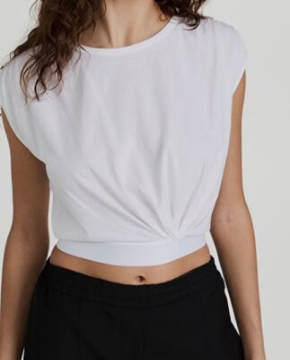 ATM ANTHONY THOMAS MELILLO 売れ筋商品|||エーティーエム Tシャツ トップス レディース T-shirts White $135 ATM Anthony Thomas Melillo Womens White Cropped Twisted