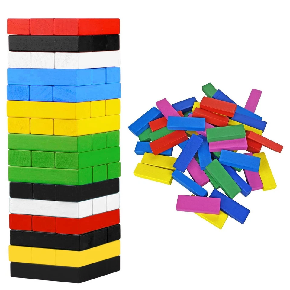 54Pcs Tower Wooden Blocks Game Kids Colourful Stacking Building Family Fun Block
