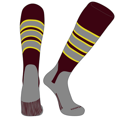 OTC Baseball Softball Stirrup Socks (C, 5in) Maroon, Bright Yellow, Silver, SV