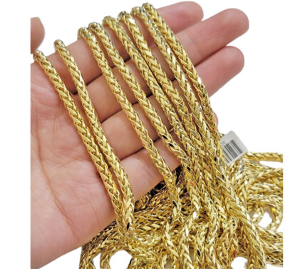 Real 10K Yellow Gold Chain Necklace Wheat Palm Spiga 16