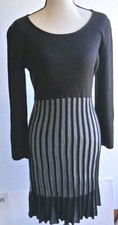 Calvin Klein Women Size PM Sweater Dress Long Sleeve Black Top Striped Skirt 