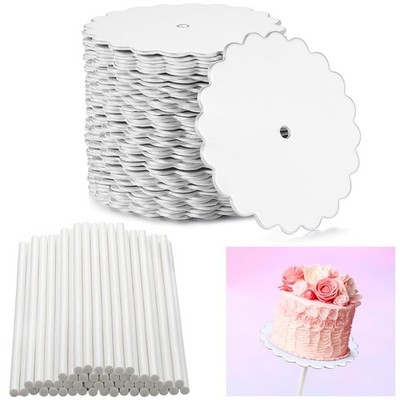 50 Set Scalloped Cake Pop Boards with Cake Pops 2 Inch Scalloped Mini Cupcake...