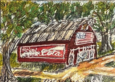  Coca-Cola Barn , Classically Red Barn, Rural Type Of Advertising In A Painting
