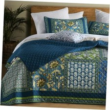 Quilt Set for Bed - 100 Cotton Quilts Patchwork Comforter Coverlet Queen Bule