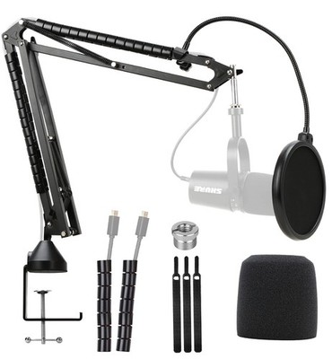 YOUSHARES Enhanced MV7 Mic Stand with Boom Arm Pop Filter Set 