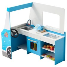 Ice Cream Truck Wooden Playset Pretend Play Stand for Kids Ages 3-7