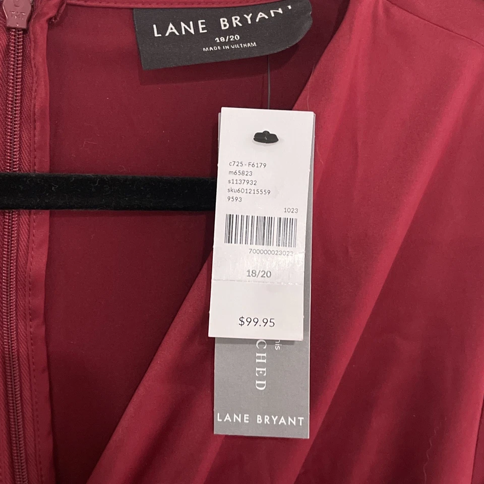 Lane Bryant Red Rhubarb Stretch Satin Knot-Front Midi Dress 18-20 New Holiday - Image 3 of 4