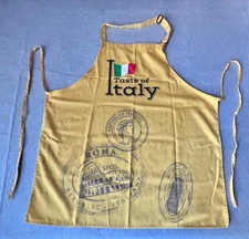 Taste Of Italy Apron With Italian Landmarks Print Cotton Yellow Gray