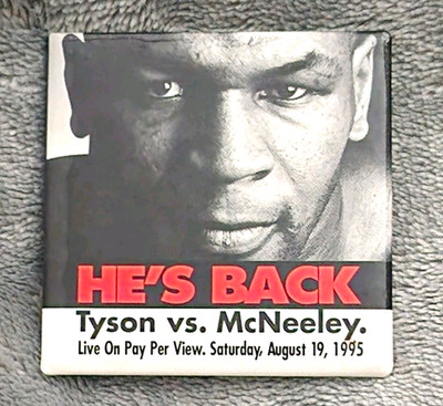 Vintage 2'' Square Pinback Button Boxing Tyson vs. McNeeley 1995 Pay Per View TV