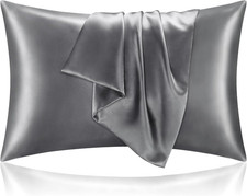 2Pcs Satin Pillowcases Queen 20x30 Inch Dark Grey Soft Pillow Covers