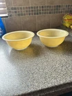 (2) VINTAGE PYREX 322 Pale Yellow Clear Bottom Mixing Bowls 1 Liter
