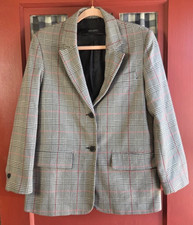 Zara Basic Gray Multicolor Plaid Button Front Long Sleeve Blazer Jacket Size S