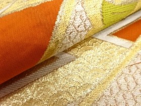 7761776: JAPANESE KIMONO / ANTIQUE FUKURO OBI / SILK / WOVEN FLORAL CREST
