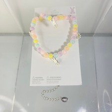 Claire  s Pastel Bunny Floral Spring Summer Beaded Stretch Bracelet Necklace Set