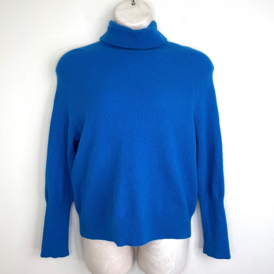 Sportscraft roll neck knit sweater size XL blue Australian Merino Wool raglan