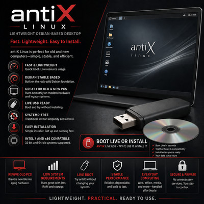 AntiX Linux | Lightweight Desktop for Older PC | USB & CD | LATEST
