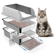 23.6"x15.7"x6" Enclosed Stainless Steel Litter Box with Lid, XL Sifting Litte...