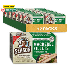 Season Mackerel in Olive Oil - Skinless & Boneless, Wild Caught, Keto Snacks, Ca