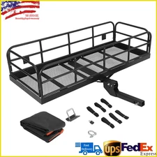 60x24x14" Hitch Mount Folding Cargo Basket Steel Rack Rear Luggage Holder Basket